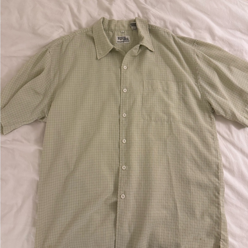 Point Zero Light Green Casual Button Down Shirt